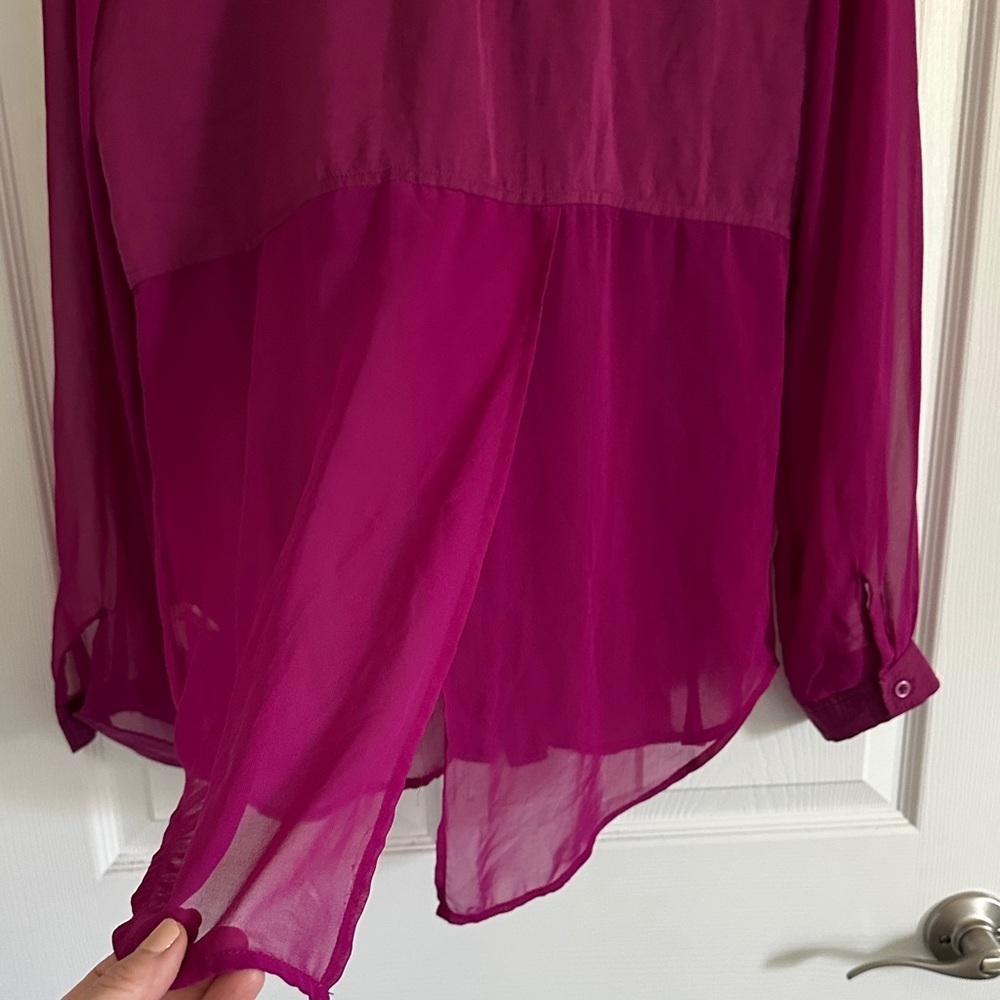 Free People Sheer Magenta Button-Up Blouse - Picture 7 of 11
